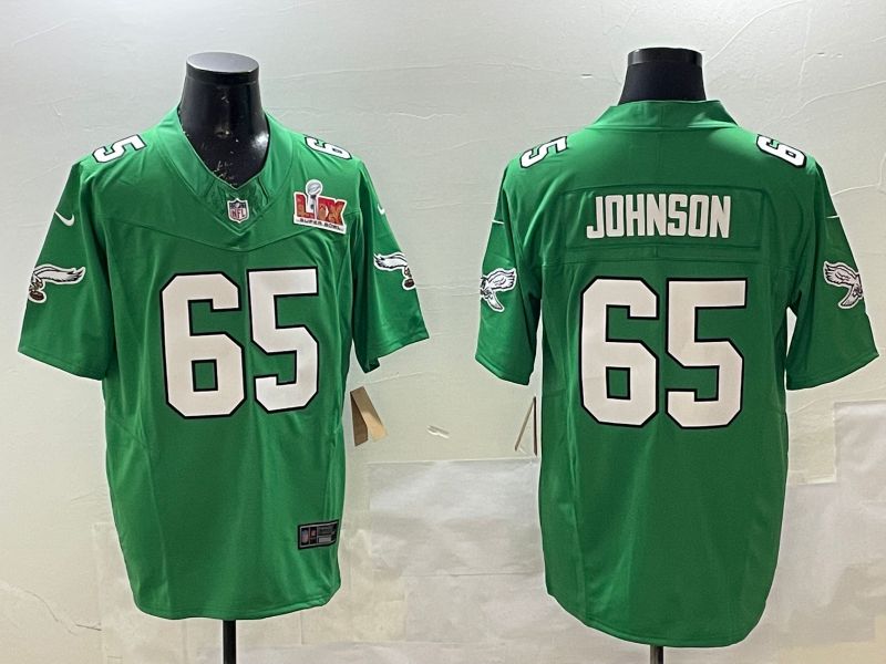 Men Philadelphia Eagles #65 Johnson Green Retro three generations 2025 Nike Limited NFL Jersey style 3